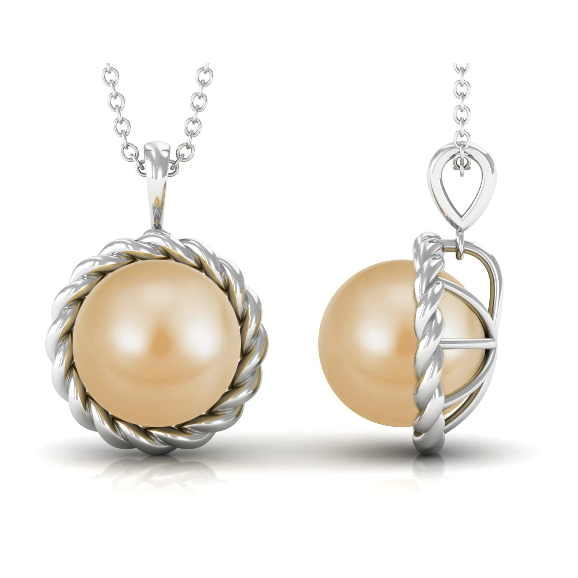 Solitaire South Sea Pearl Pendant Necklace with Rope Frame