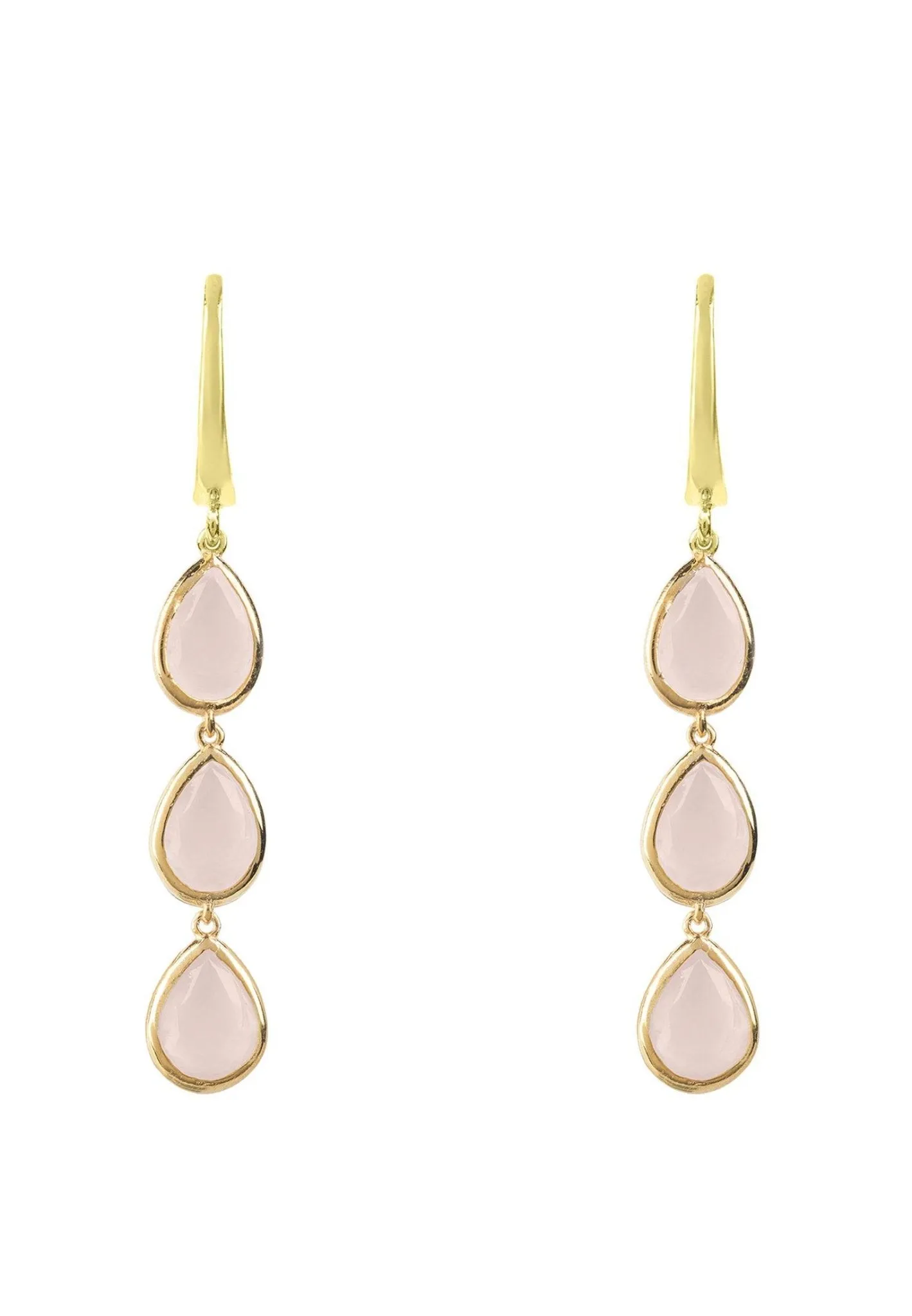 Sorrento Triple Drop Earrings Gold Rose Quartz