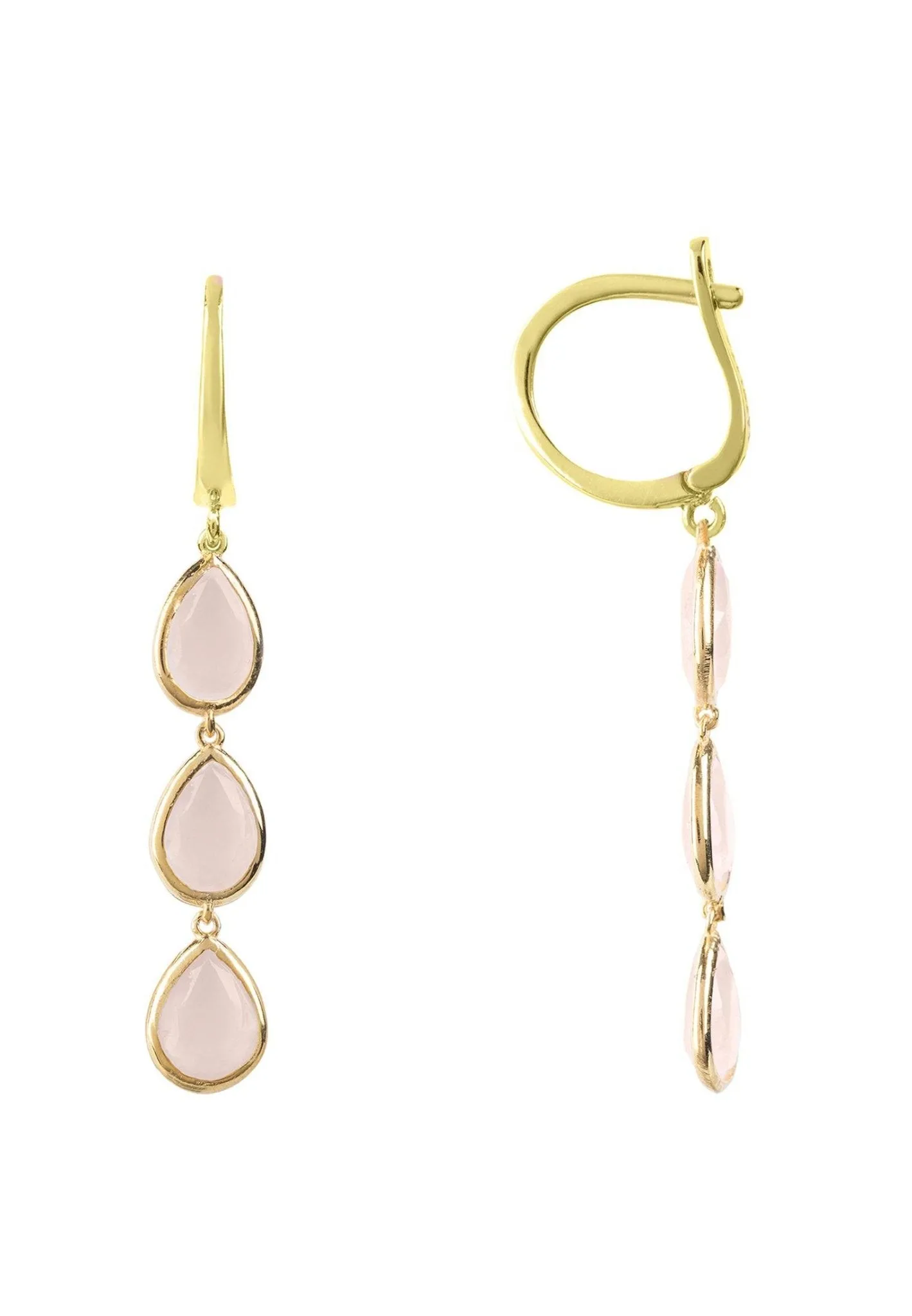Sorrento Triple Drop Earrings Gold Rose Quartz