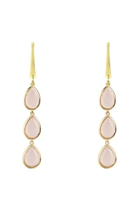 Sorrento Triple Drop Earrings Gold Rose Quartz