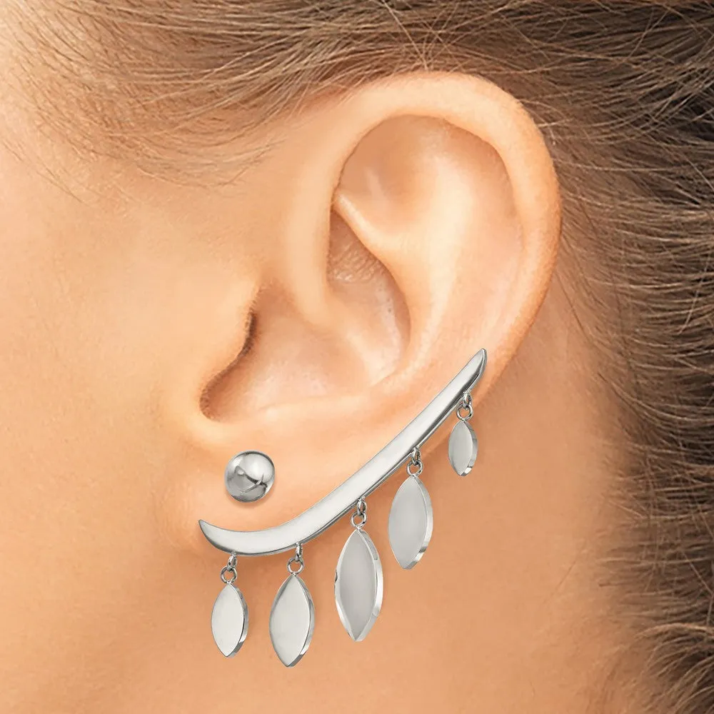 Stainless Steel Polished Front and Back Bar with Dangles Post Earrings