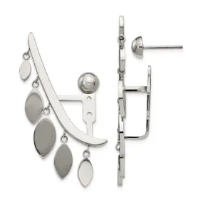 Stainless Steel Polished Front and Back Bar with Dangles Post Earrings
