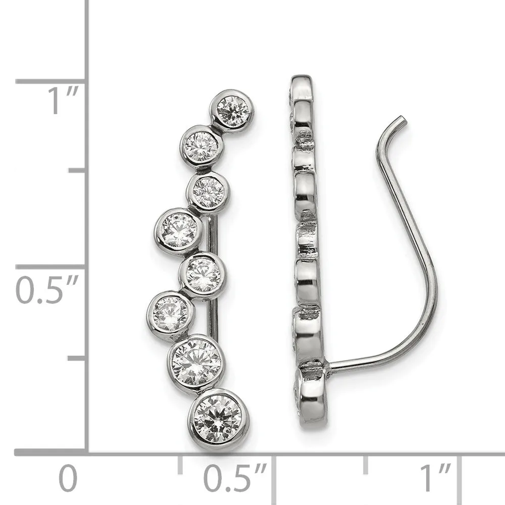 Stainless Steel Polished with CZ Ear Climbers