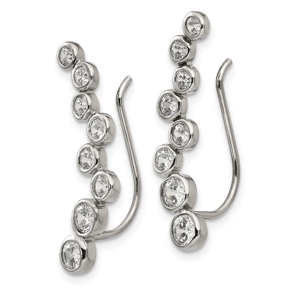 Stainless Steel Polished with CZ Ear Climbers