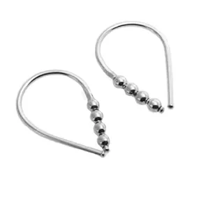 Sterling Silver 19 GA Piercing Teardrop Hoop Horseshoe Arc Hook Earrings with 4 Silver Beads
