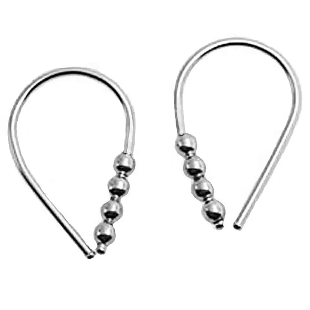 Sterling Silver 19 GA Piercing Teardrop Hoop Horseshoe Arc Hook Earrings with 4 Silver Beads