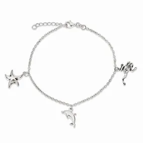 Sterling Silver Antiqued & Polished Animal Charm Bracelet