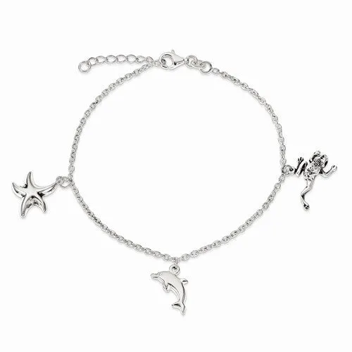 Sterling Silver Antiqued & Polished Animal Charm Bracelet