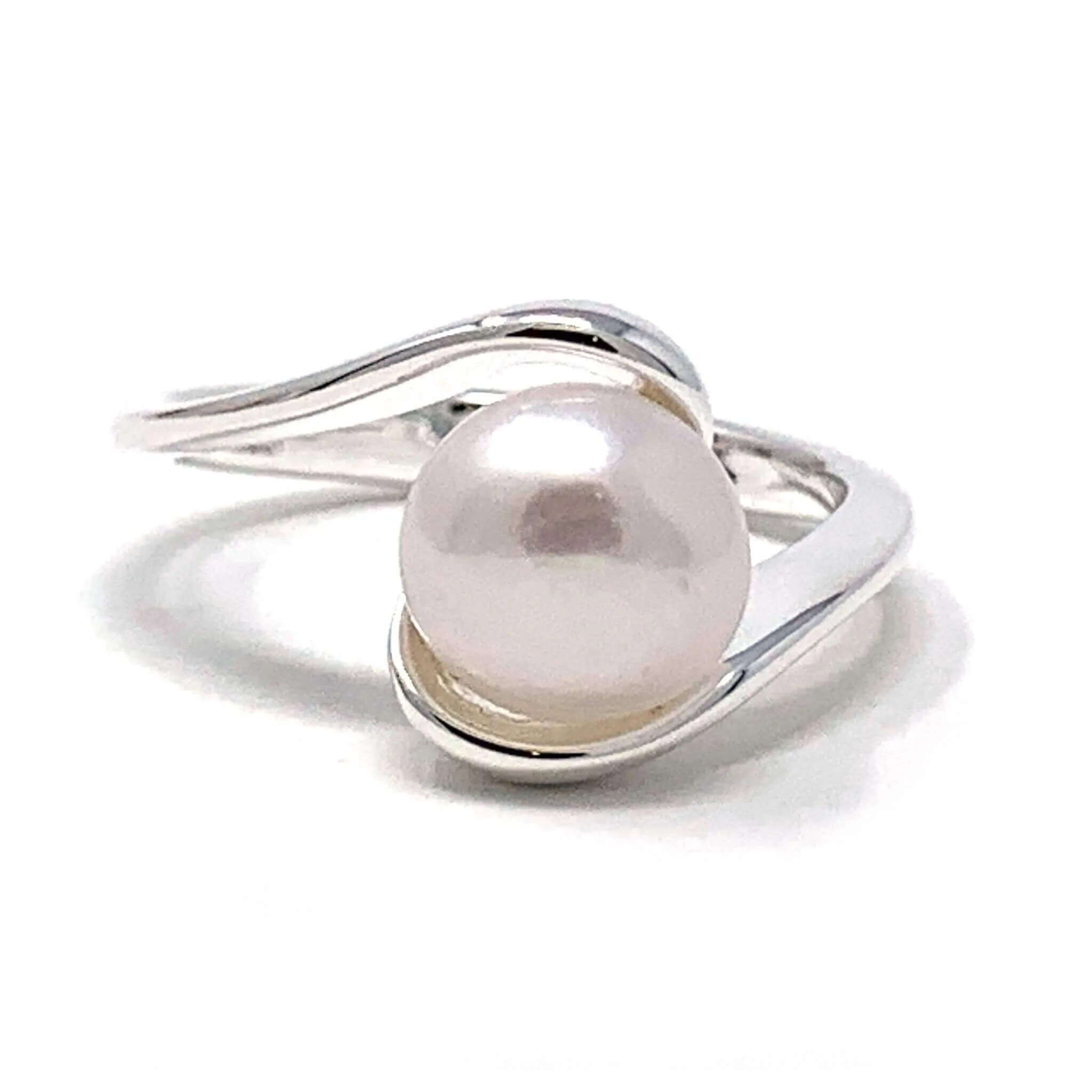 Sterling Silver Freshwater Pearl Twist Bypass Ring