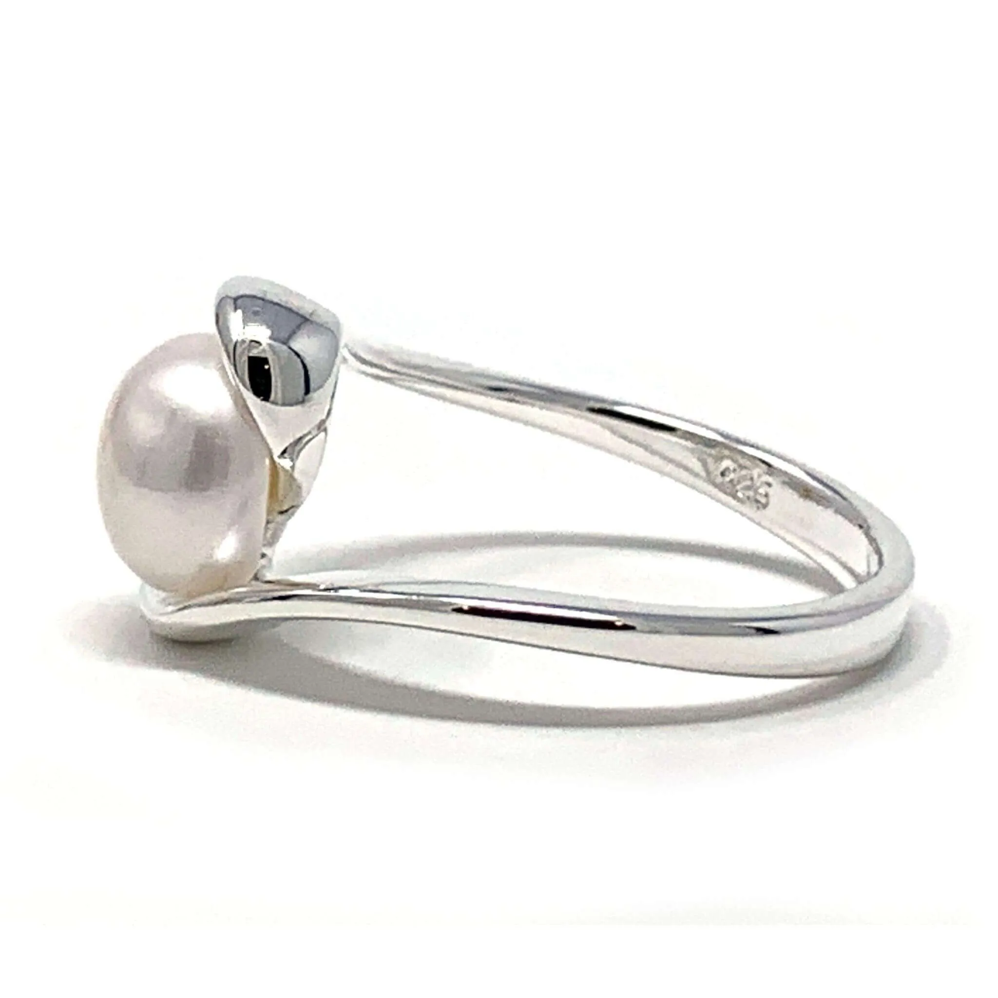 Sterling Silver Freshwater Pearl Twist Bypass Ring