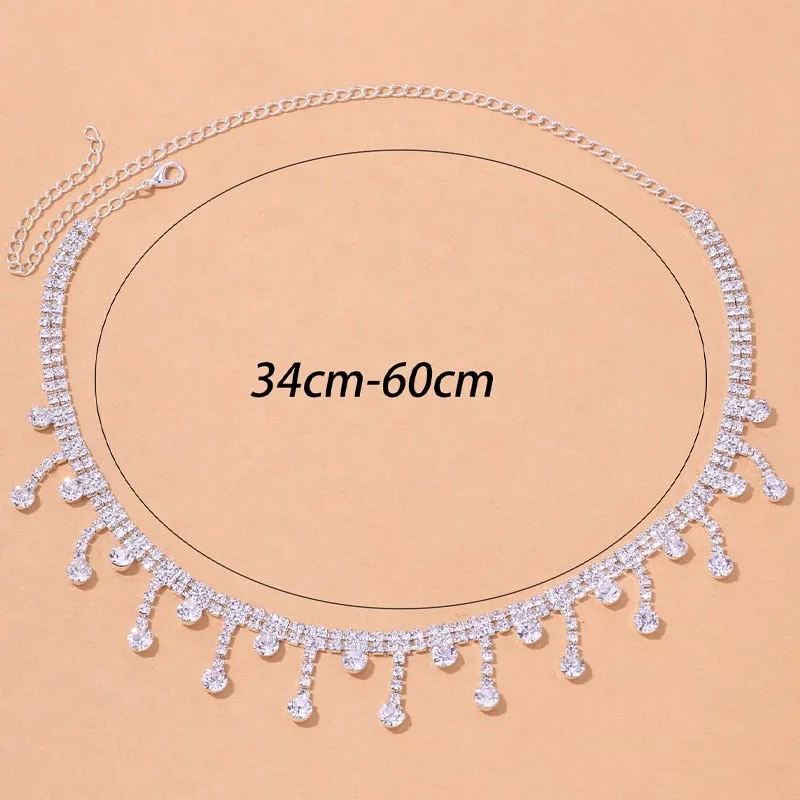Stonefans Fashion Short Tassel Rhinestone Necklace Choker for Women Statement Water Drop Pendant Choker Collar Jewelry Gift
