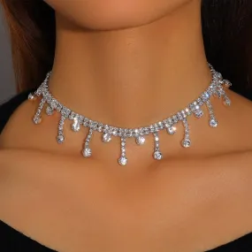 Stonefans Fashion Short Tassel Rhinestone Necklace Choker for Women Statement Water Drop Pendant Choker Collar Jewelry Gift