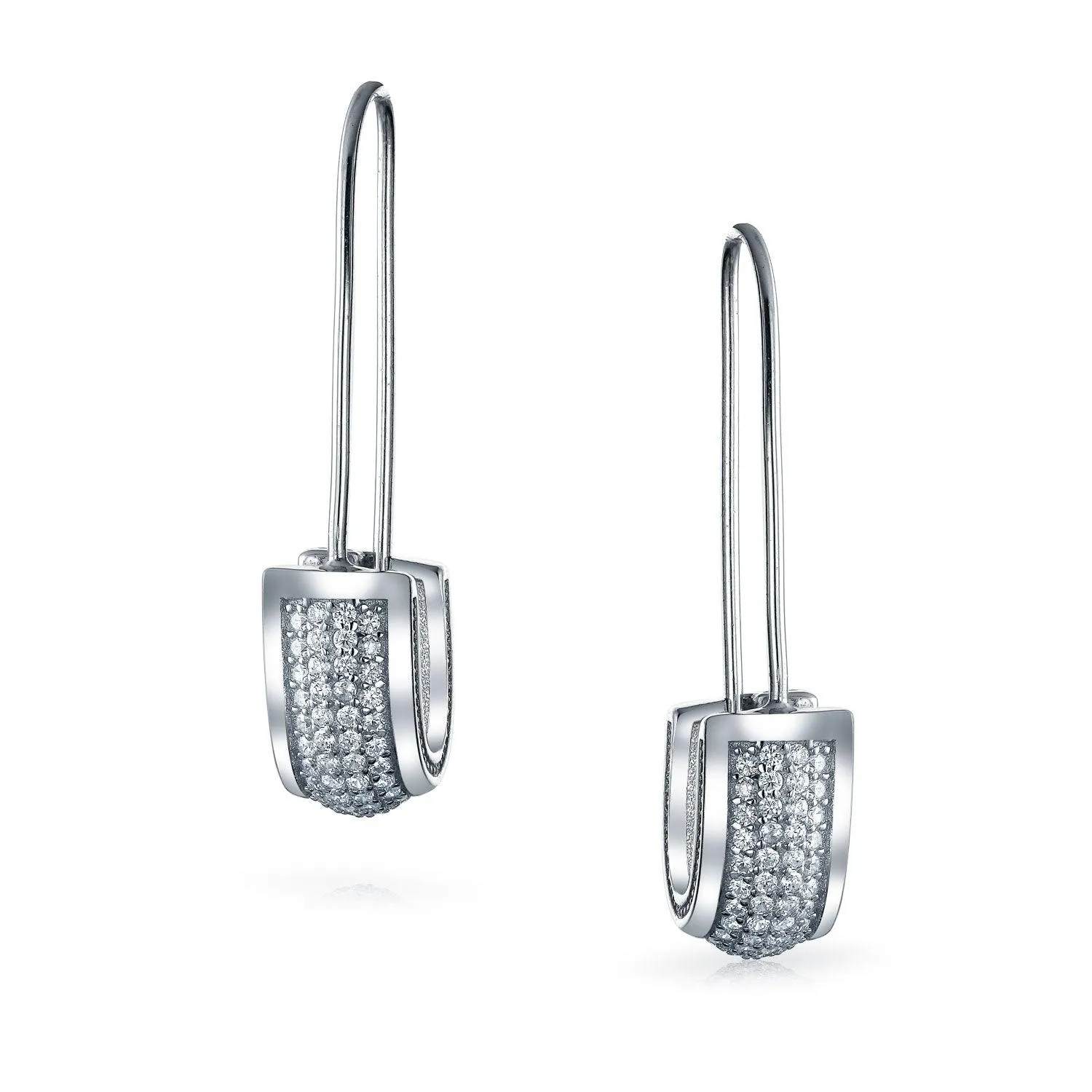 Symbol of Support Dangle Chandelier Earrings Pave CZ Safety Pin Threader  Silver