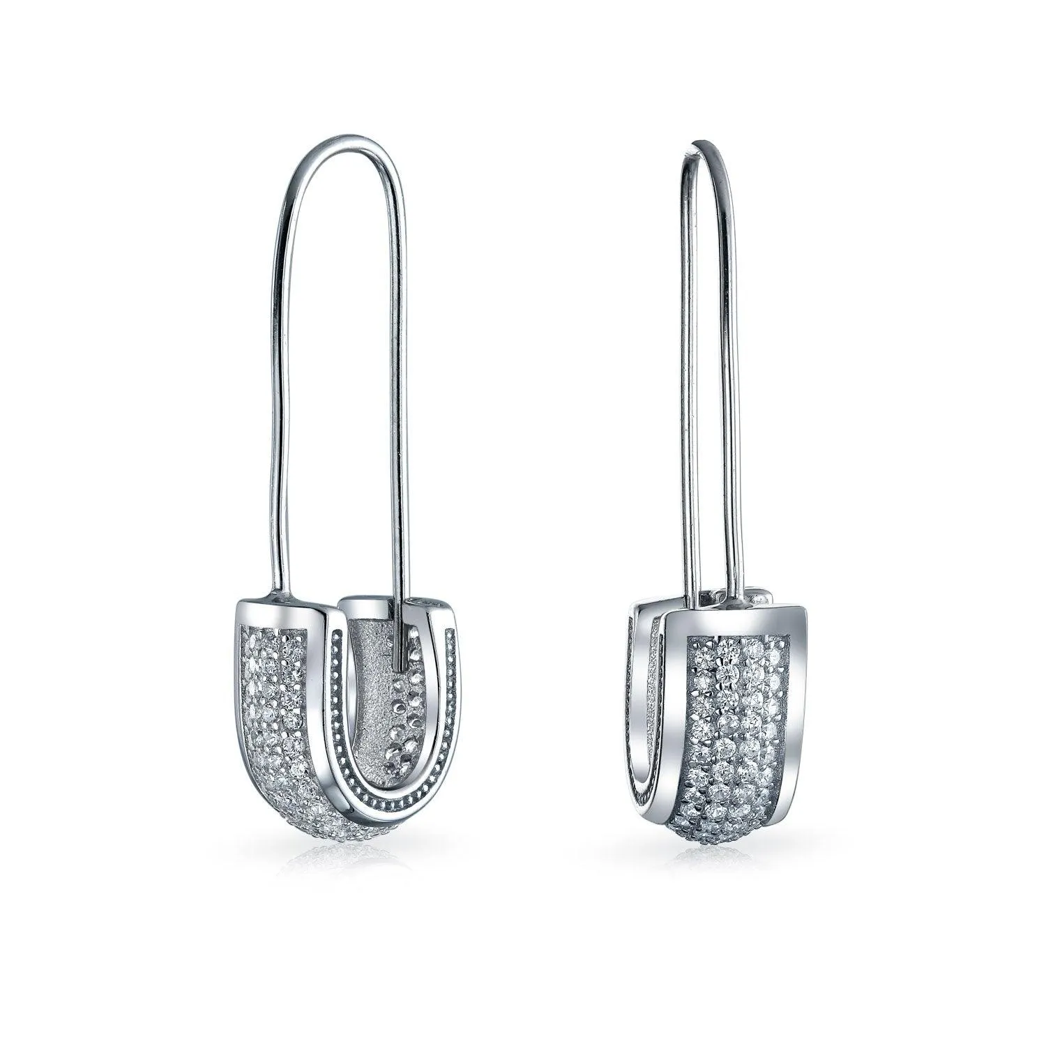 Symbol of Support Dangle Chandelier Earrings Pave CZ Safety Pin Threader  Silver