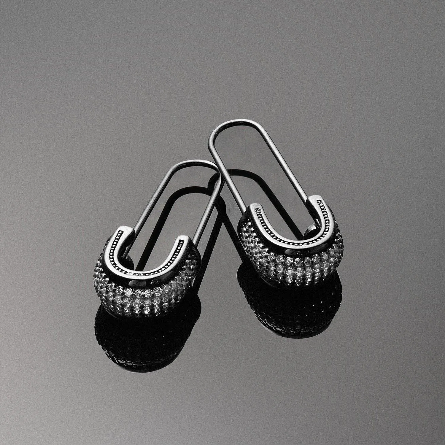Symbol of Support Dangle Chandelier Earrings Pave CZ Safety Pin Threader  Silver