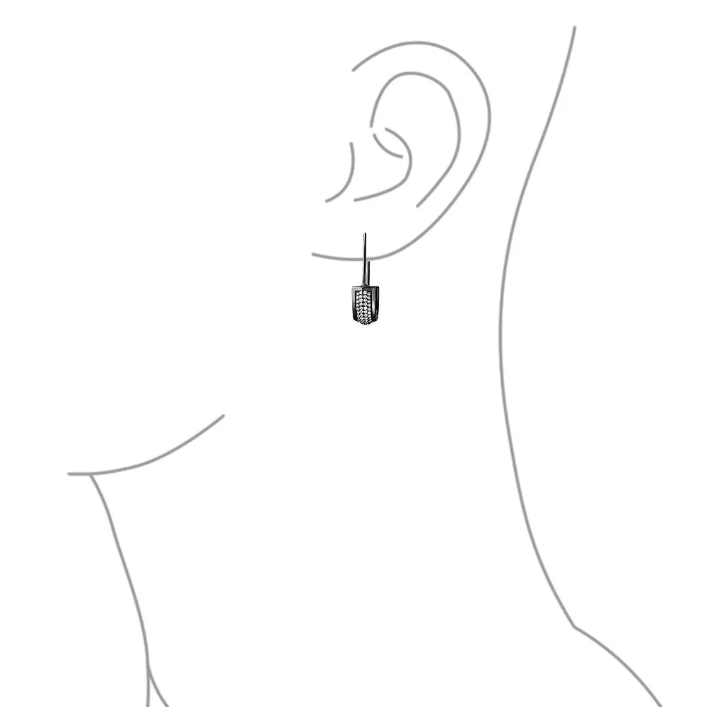 Symbol of Support Dangle Chandelier Earrings Pave CZ Safety Pin Threader  Silver