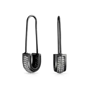 Symbol of Support Dangle Chandelier Earrings Pave CZ Safety Pin Threader  Silver