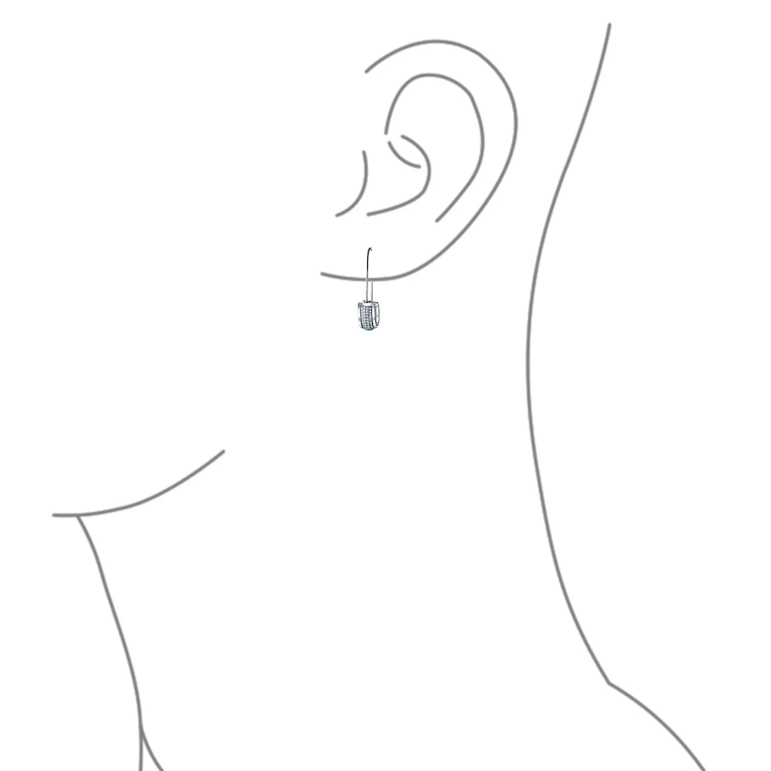 Symbol of Support Dangle Chandelier Earrings Pave CZ Safety Pin Threader  Silver