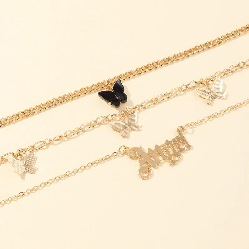 Temperament pink butterfly anklet