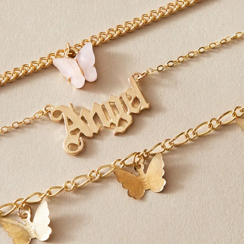 Temperament pink butterfly anklet