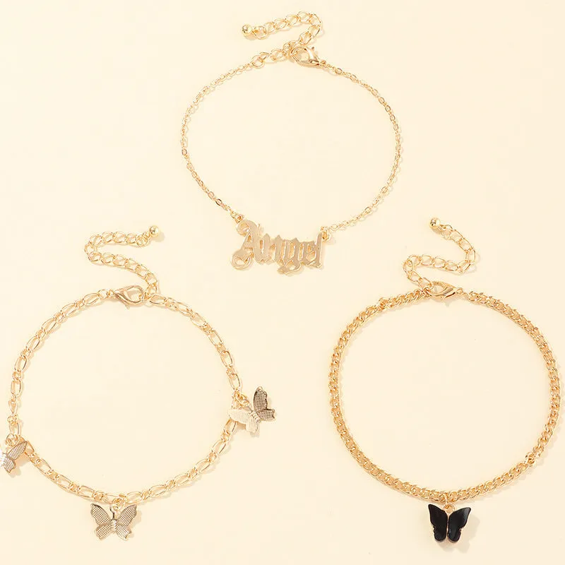 Temperament pink butterfly anklet