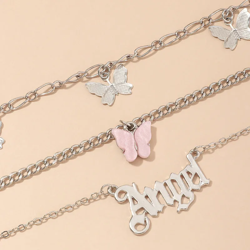 Temperament pink butterfly anklet