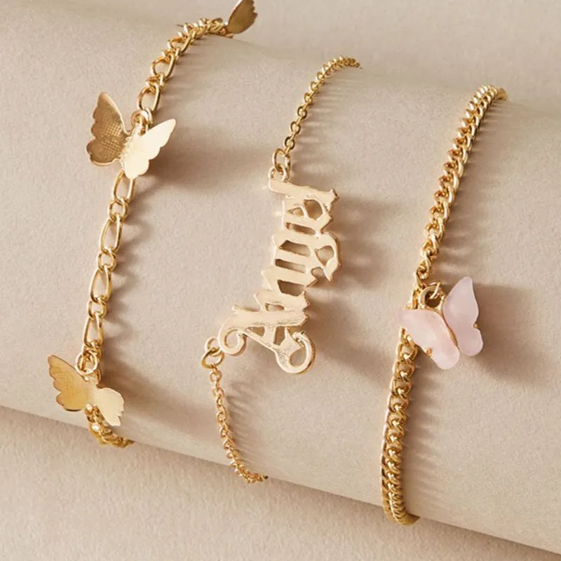 Temperament pink butterfly anklet