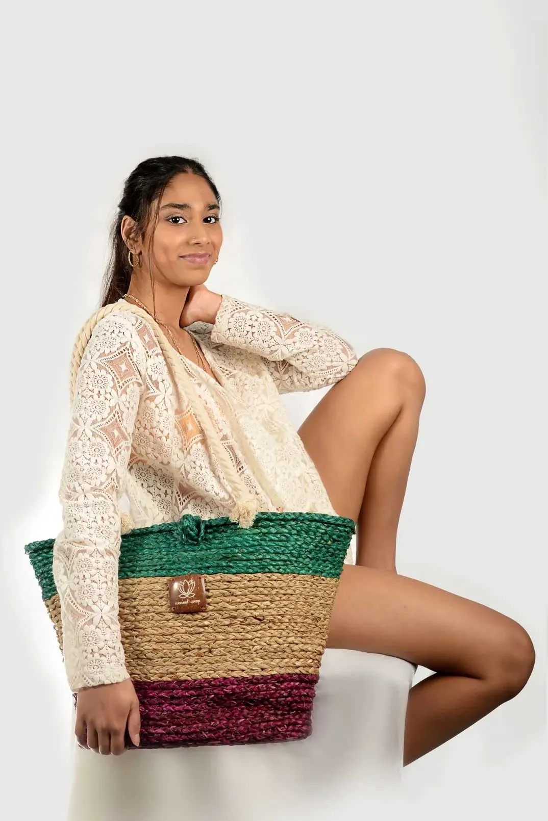 The Beach Bag - Sea Green Turquoise, Natural & Pink