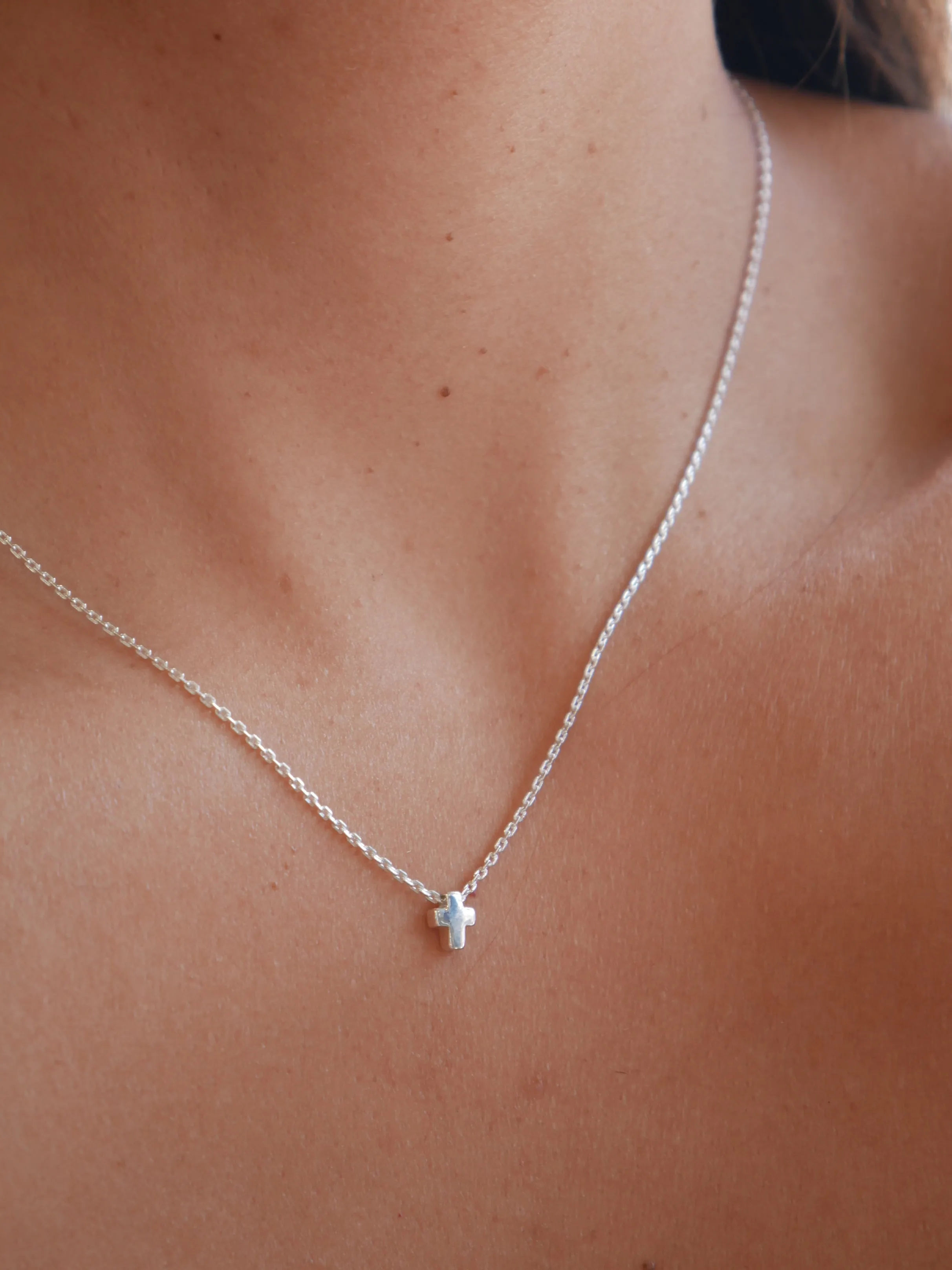 Tiny Cross Necklace, .925 Sterling Silver Hypoallergenic Tiny Cross Necklace