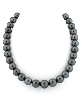 True Round Black Tahitian Pearl Necklace, 11.0-13.0mm - AAA/AAAA Quality