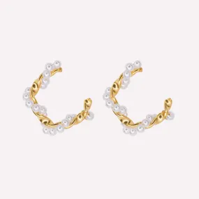 TWIST PEARL HOOP CLIP-ON EARRINGS IN GOLD