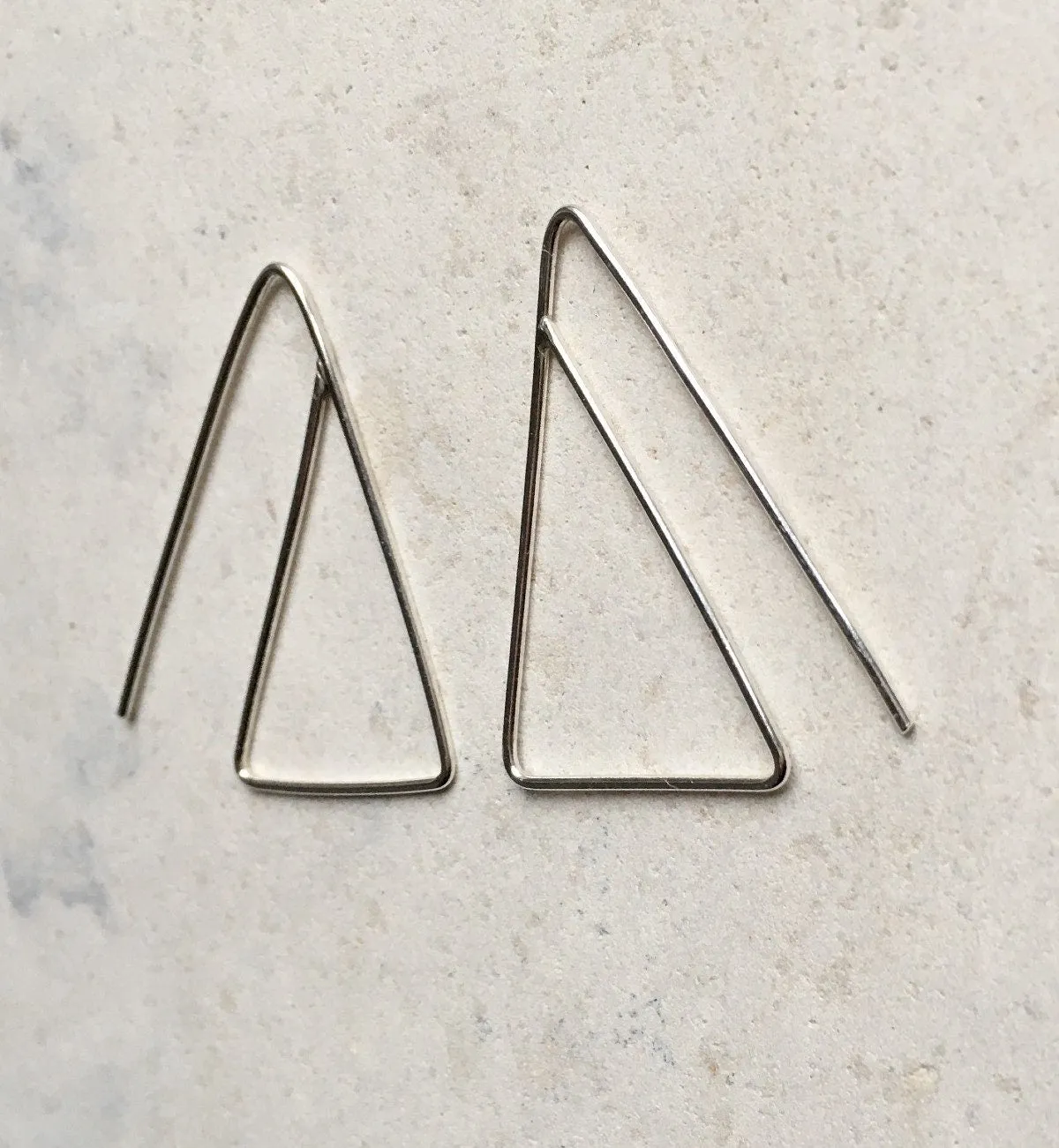Unique triangle hoops, statement thin silver earrings,geometric earrings