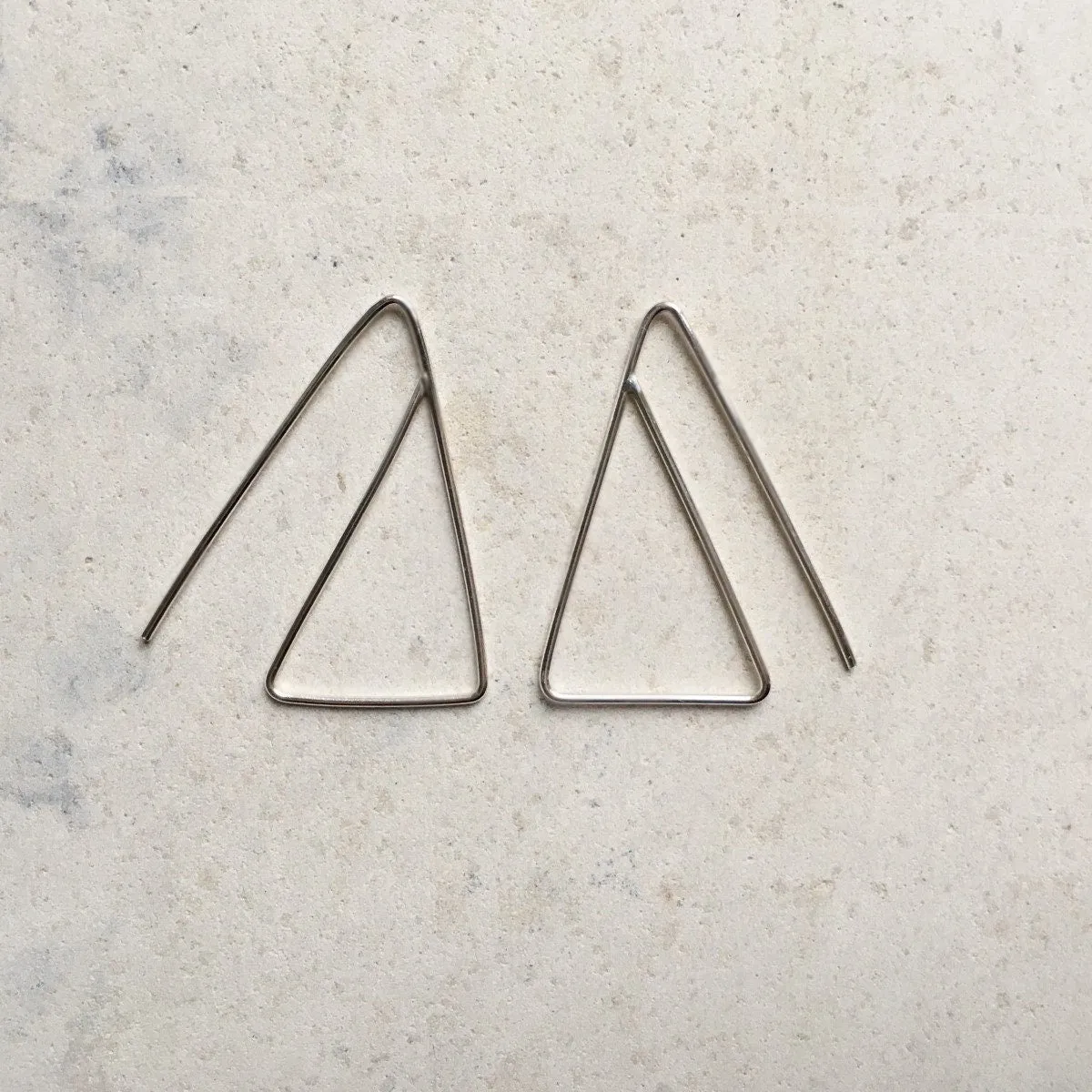 Unique triangle hoops, statement thin silver earrings,geometric earrings