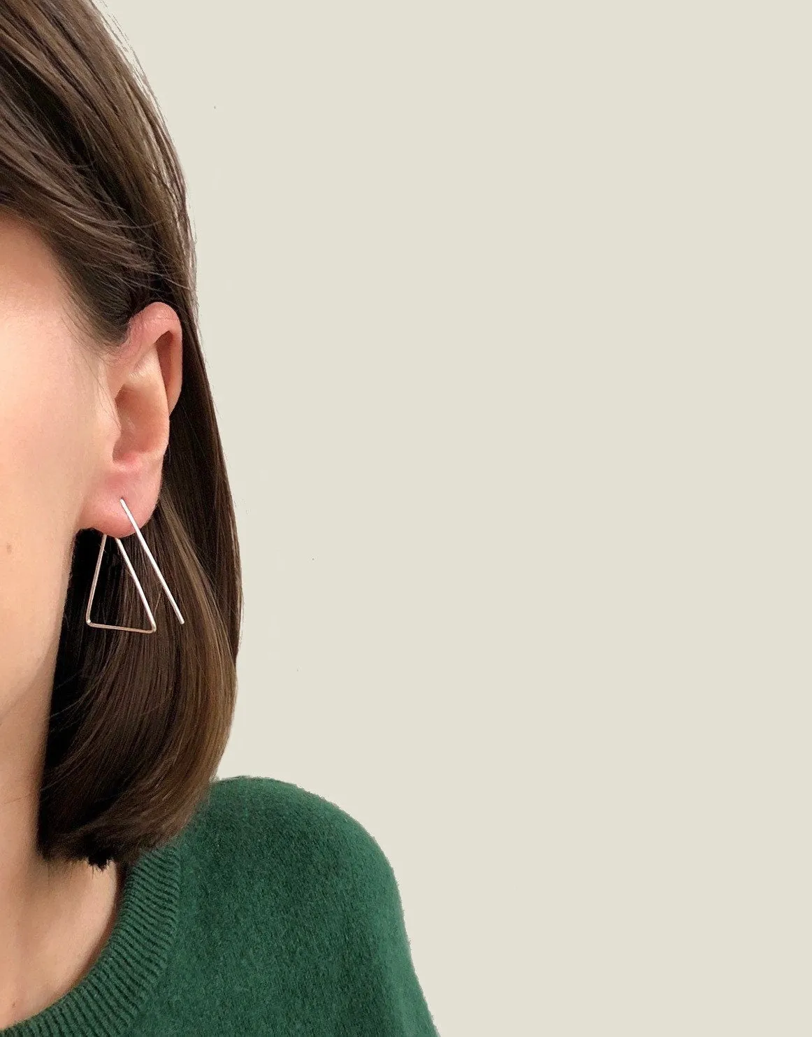 Unique triangle hoops, statement thin silver earrings,geometric earrings