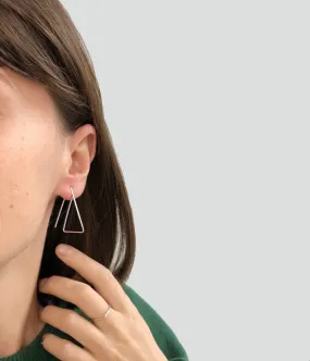 Unique triangle hoops, statement thin silver earrings,geometric earrings