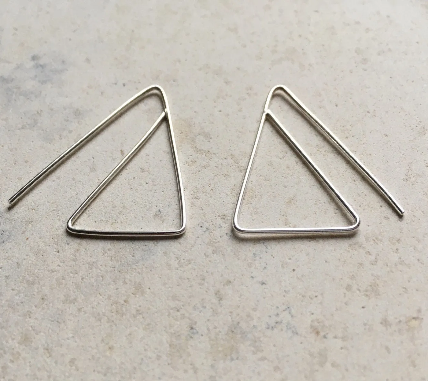 Unique triangle hoops, statement thin silver earrings,geometric earrings