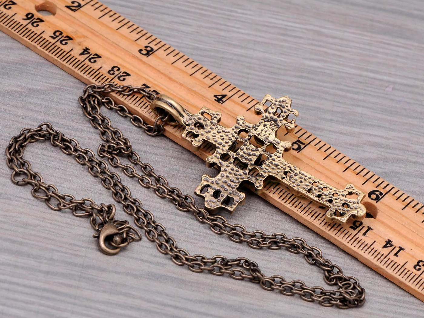 Vintage Green Peridot Bubble Holy Cross Pendant Necklace