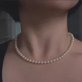 Vintage Style Simple 6mm Pearl Chain Choker Necklace For Women Wedding