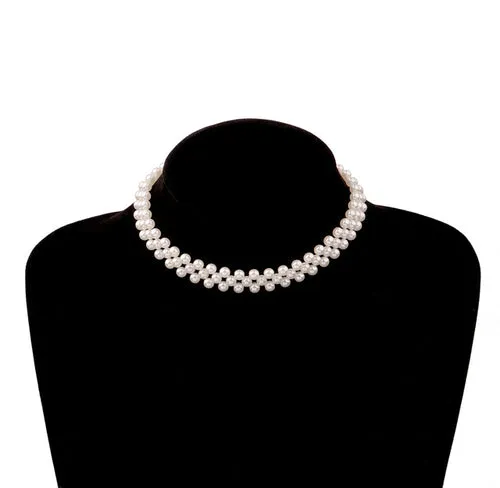 Vintage Style Simple 6mm Pearl Chain Choker Necklace For Women Wedding