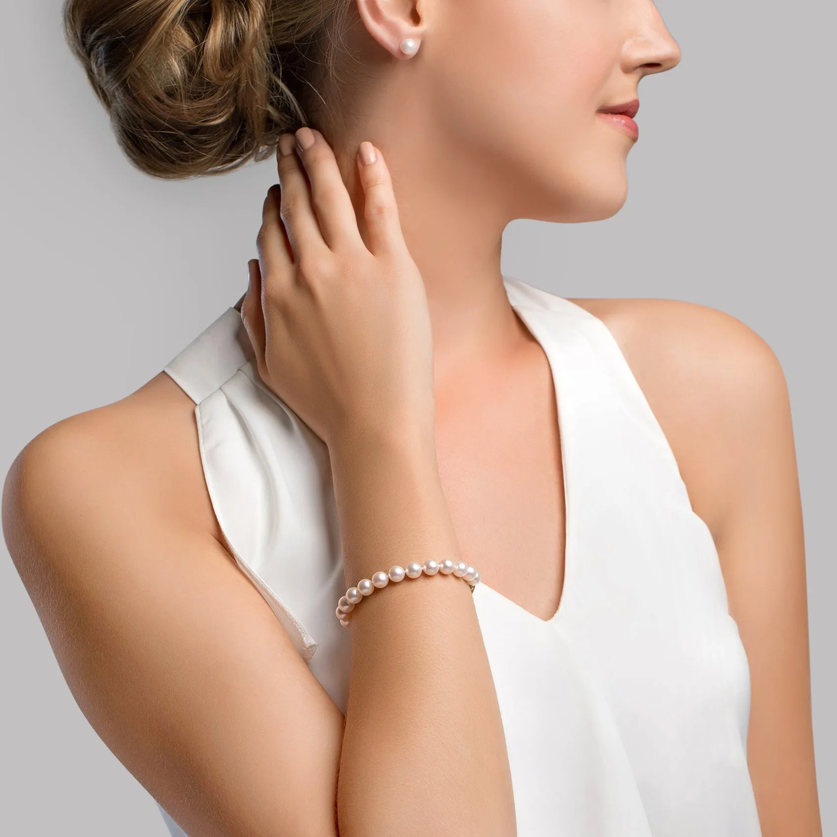 White Japanese Hanadama Akoya Pearl Bracelet, 7.0-7.5mm
