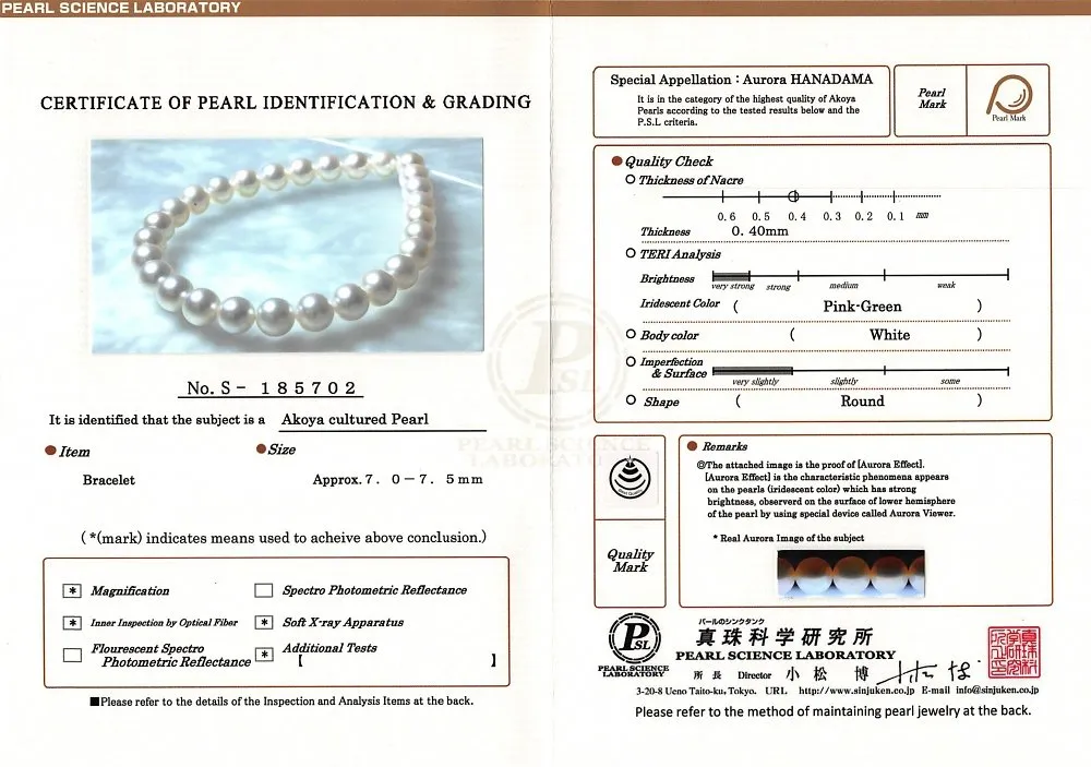 White Japanese Hanadama Akoya Pearl Bracelet, 7.0-7.5mm
