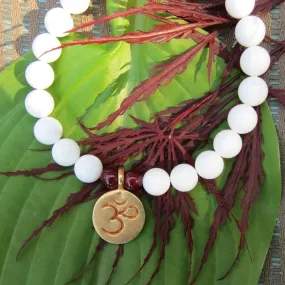 White Shell Wrist Mala with Gold Om