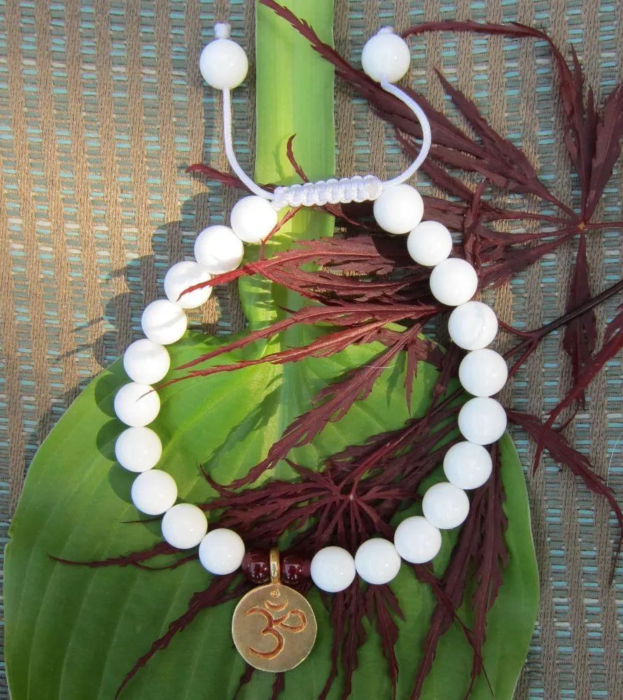 White Shell Wrist Mala with Gold Om