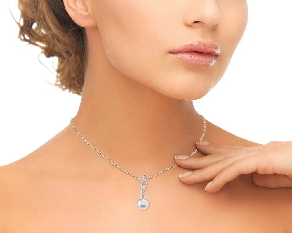 White South Sea Pearl & Diamond Flame Pendant