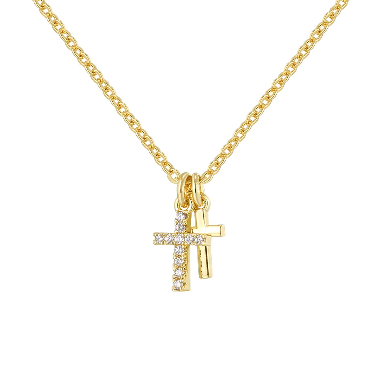 Wholesale Gold-plated zircon cross retro personality niche design necklace