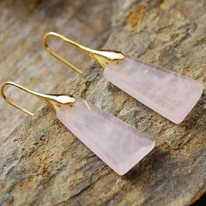 'Wiluray' Rose Quartz Earrings - gold
